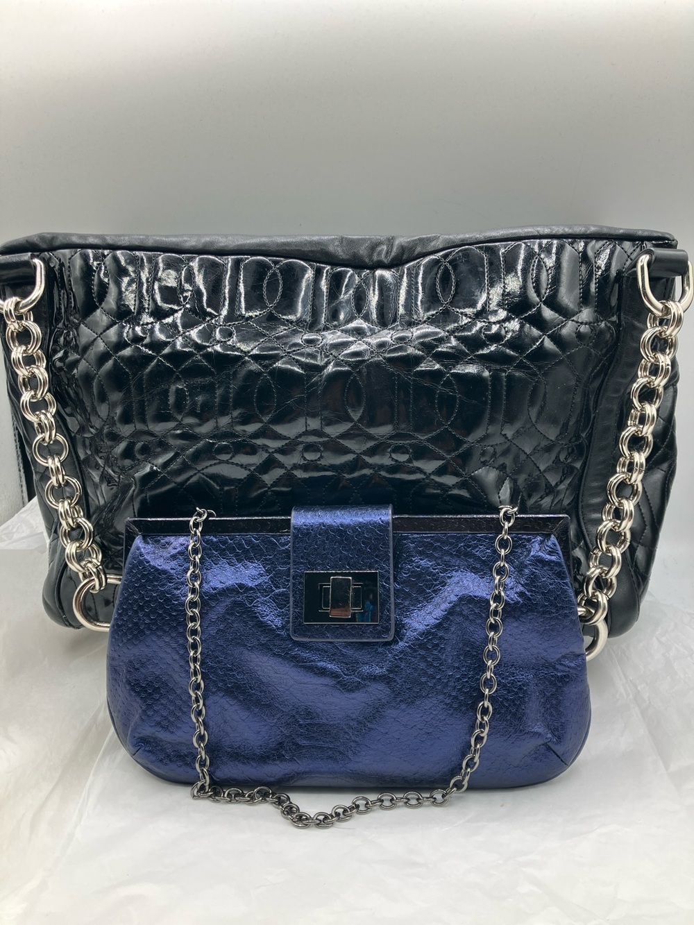 Bundle DANIER + Donald J pliner Metallic Blue Chain Shoulder Bag - Women's Clutc